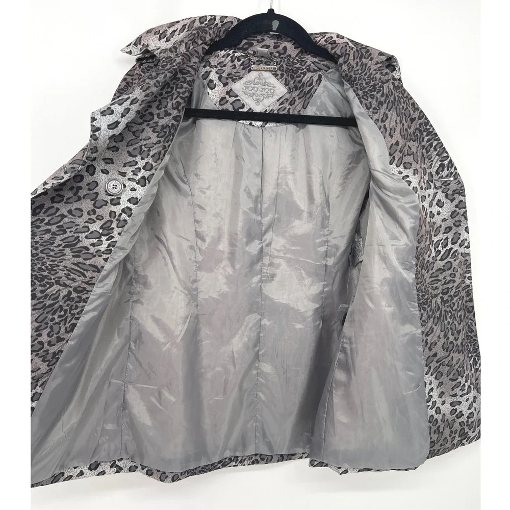 Anthropologie Joujou Gray Leopard Trench Short Double Breasted Jacket Large‎ EUC